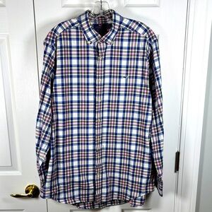 Vineyard Vines Men's Slim Fit Whale Shirt Blue Pink Plaid Long Sleeve Shirt L